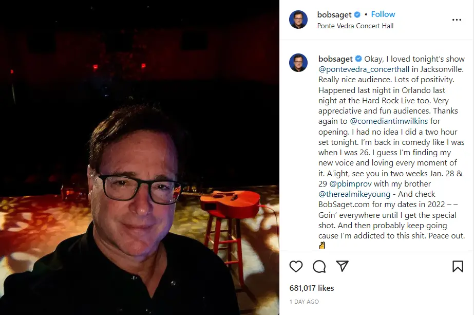 bob saget selfie instagram